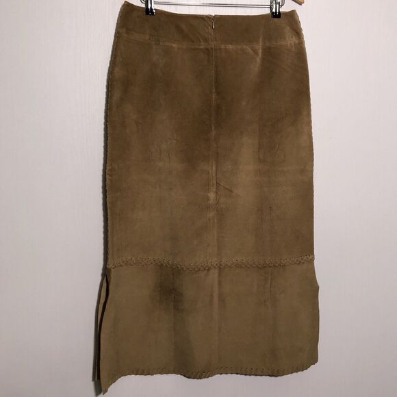 Garnet Hill Skirt Women’s 14 Brown Suede Leather Midi Laced Sides A Line - Picture 6 of 11